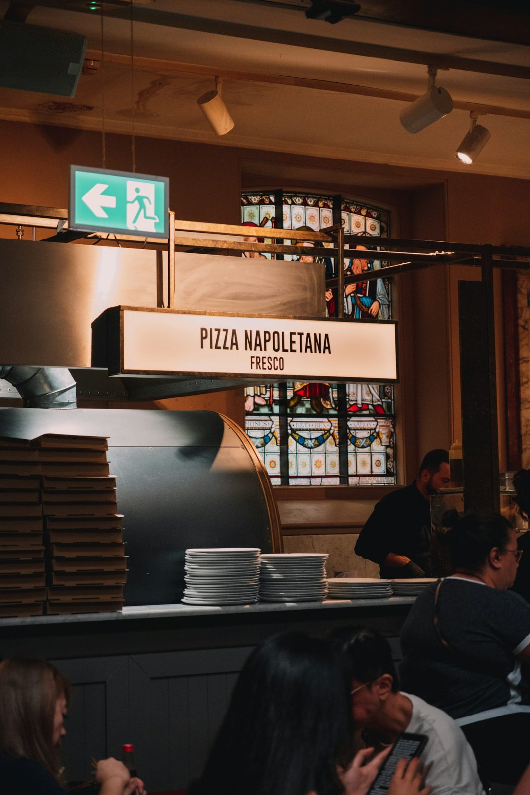 The dining room and pizza counter