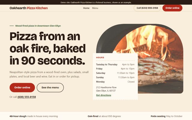 Example website for a pizza restaurant